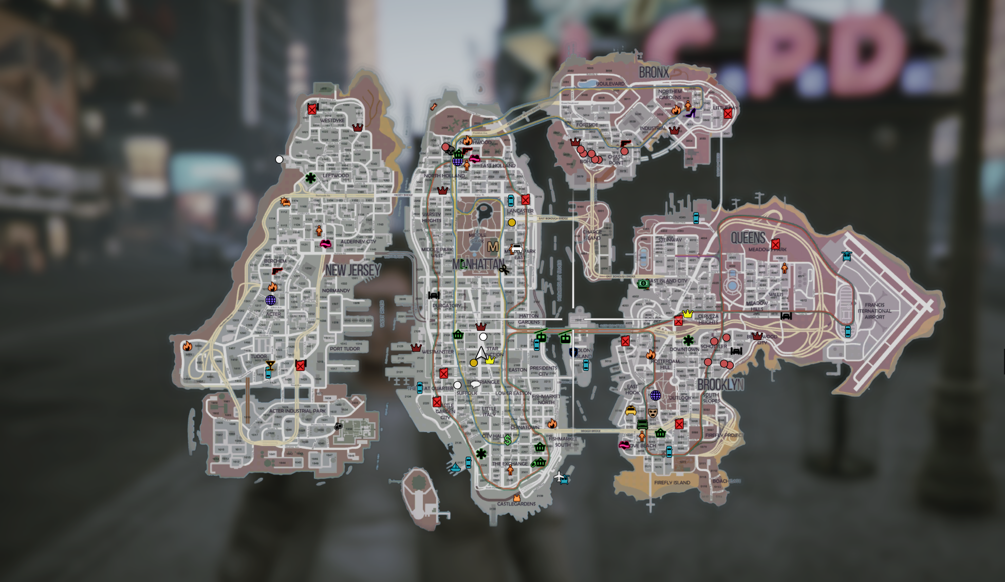 Carte complète de Liberty City avec ses points d’intérêt